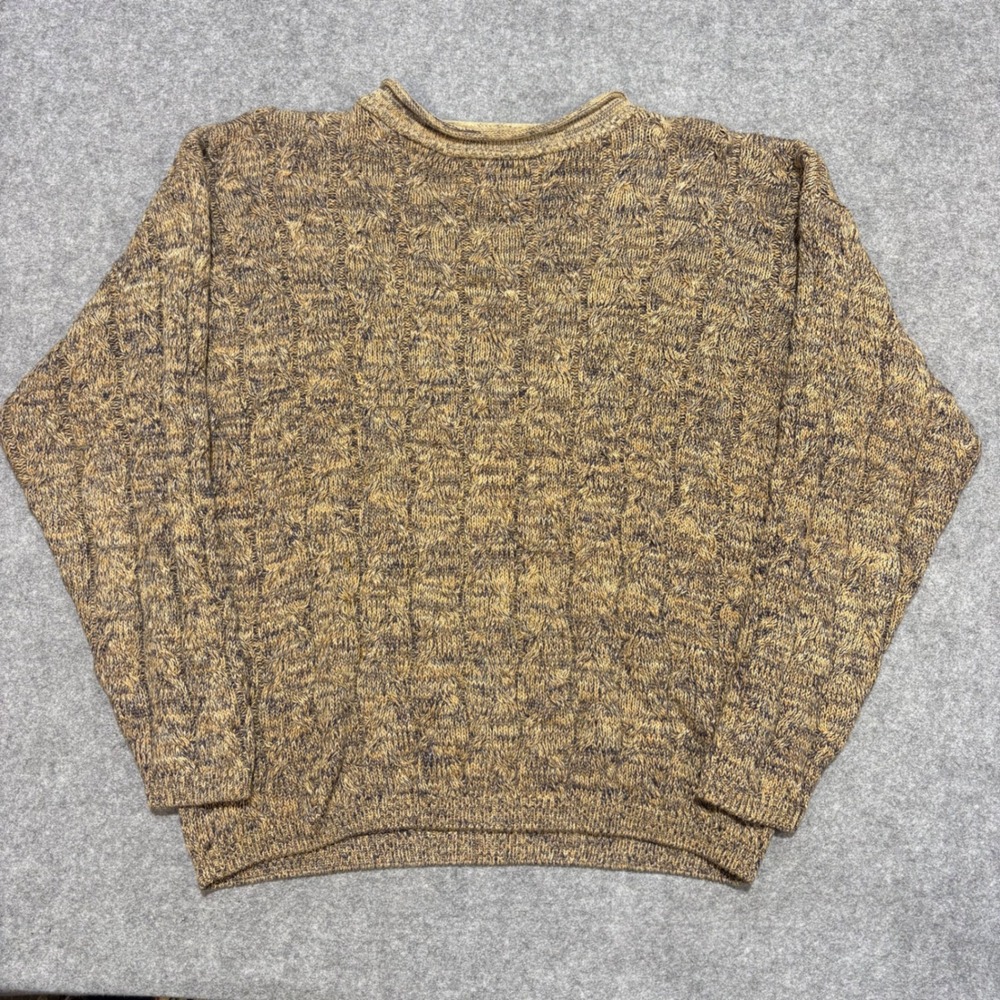 Zeidler & Zeidler Mens Brown Marled Cable Knit Cotton Crewneck Sweater Size M